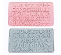 2 Pcs Silicone Letters Numbers Mold, Happy Birthday Symbols Alphabet Chocolate Mould, Candy Biscuit Gummy