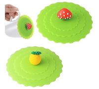 2 Pcs Silicone Lids, Silicone Cup Covers Fruit Mug Cover Reusable Coffee Mug Lid, Drink Glass Cup Lids Kawaii Creative Round Mug Cover for Coffee, Anti-Dust, Suction Seal, Strawberries, Pineapples