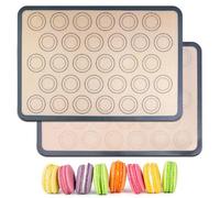 2 Pcs Silicone Macaron Baking Mat, Non-Stick Reusable Silicone Mats for Baking, Thick Silicone Baking Sheets Easy to Clean Baking Tray in Grey for Pizza Macarons Biscuits Cakes - 42x29.5CM