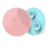 2 Pcs Silicone Makeup Brush Cleaner Pad, YalsFTY Cleaning Mat with Suction (Pink and Blue)