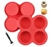 2 Pcs Silicone Mini Muffin Tray with a Small Oil Brush, Non-Stick Cupcake Moulds BPA Free with 4 Cavity, Flexible Baking Pan for Muffin, Cake, Puddings, Jello & Yorkshire Puddings, Oven Air Fryer Safe