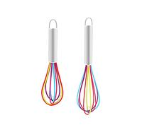 2 Pcs Silicone Mini Whisk Set - Balloon Kitchen Egg Beater, Colourful Metal Hand Whisk, Heat Resistant for Cooking, Mixer Blending
