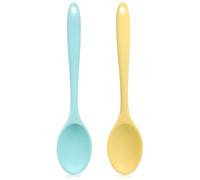 2 Pcs Silicone Mixing Spoons 21cm Nonstick Heat-Resistant Rubber Cooking Spoon Multi Function Kitchen Serving Spoon for Stirring Baking Eating Spaghetti Hot Chocolate, Dishwasher Safe(Yellow Blue)