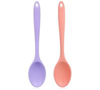 2 Pcs Silicone Mixing Spoons 21cm Nonstick Heat-Resistant Rubber Cooking Spoon Multi Function Kitchen Serving Spoon for Stirring Baking Eating Spaghetti Hot Chocolate, Dishwasher Safe(Pink Purple)