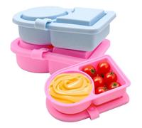 2 PCS Silicone Reusable Dual Compartment Snack Containers with Lids, Salad Dressing Sauce Seasoning Container, for Travel Office Picnic, Food Storage Boxs,Blue and Pink