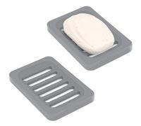2 PCS Silicone Soap Dish with Drainage, Anti-Slip & Easy Cleaning Soap Holder for Shower/Bathroom/Kitchen Sink - Grey