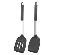 2 Pcs Silicone Spatula Set, Solid and Slotted Turner for Non-Stick Cookware, High Heat Resistant & BPA Free Kitchen Utensils for Cooking, Flipping Pancake, Fish, Eggs, Black