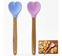 2 Pcs Silicone Spatula with Wood Handle Heart Wooden Spoon Non Stick Cake Scraper Heat-Resistant Kitchen Accessories for Baking Cooking Mixing Scraping Stirring Pink Blue