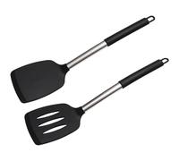 2 Pcs Silicone Spatulas, Heat Resistant Spatulas for Cooking, with Stainless Steel Handle, Non-Stick Kitchen Spatula for Fish, Eggs, Black