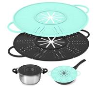 2 Pcs Silicone Splatter Screen, Foldable Multi Use Pan Splatter Guard Silicone, Heat Resistant Trivet Mat, Dishwasher Safe, for Cooking Frying(Black+Green)