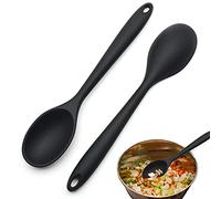 2 PCS Silicone Spoons, Heat Resistant Cooking Spoons Nonstick Kitchen Spoon for Cooking Utensils Stirring Scooping Mixing, Food Grade Serving Soup Spoon (Black)