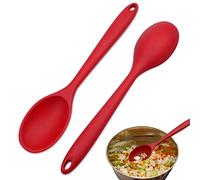 2 PCS Silicone Spoons, Heat Resistant Cooking Spoons Nonstick Kitchen Spoon, Silicone Spoons for Cooking Utensils Stirring Scooping Mixing, Food Grade Serving Soup Spoon (Red)