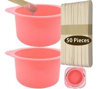 2 Pcs Silicone Wax Warmer Liner & 50 Pcs Waxing Sticks Hair Removal Sticks Applicator Easy to Clean Non Stick Wax Pot Silicone Bowl Replacement Pink