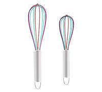 2 PCS Silicone Whisk Set, Colourful Mini Whisks Silicone Wire Hand Kitchen Whisks Rainbow Egg Beater Non-Stick Manual Egg Whisks with Grip Handle (8 &10 inch)