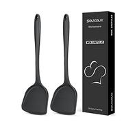 2 Pcs Silicone Wok Spatulas, Non-Stick BPA Free High Heat Resistant Handy Kitchen Utensils for Cooking, Baking, Flipping Eggs, Pancake, Burgers (Black)
