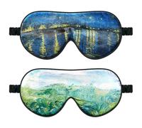 2 Pcs Silk Sleep Eye Mask with Elastic Strap Shade Art Eye Mask Zero Pressure on Eyelids & Eyelashes for Night Sleeping,Travel,Nap（Van Gogh Starry Night Over The Rhone&Wheat Field with Cypresses）