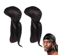 2 PCS Silky Satin Durag, Long Tail Durag, durag mens silk durags, for Men and Women - Breathable Pirate Headwraps Cap Wrinkle Free Satin Fashion Headbands