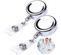 2 Pcs Silver Badge Reels Retractable Badge Holders Badge Alligator Clip Heavy Duty Badge Reels with Metal Cord for Nurses and Professionals Identification Badges Supplies