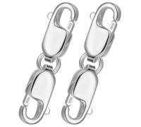 2 Pcs Silver Double Clasps, 925 Sterling Silver Double Lobster Clasp Extender, Double Claw Clasps Bracelet Necklace Extension Connector, Jewelry Lobster Clasp Accessories for Jewelry Making