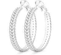 2 PCS Silver Hoop Earrings for Women - Lightweight 925 Sterling Silver - Wheat Twisted Hypoallergenic Wide Gold Hoop Earrings for Women 30mm