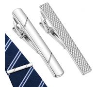 2 Pcs Silver Tie Clips for Men, Stainless Steel Tie Bars Set | 2 Styles, 5.8cm Classic Tie Pins for Business, Wedding & Formal Occasions