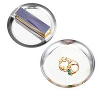 2 Pcs Silver Tray, 4 Inch Stainless Steel Round Serving Tray Circle Jewelry Trays Decorative Coffee Table Trays Display Serving Platter Candle Plate for Bathroom, Candle, Perfume, Countertop