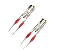 2 Pcs Silver Tweezer with LED Light for Hair Removal Makeup Tool Eyebrow Eyelash Tweezers, Round Trimmer, Lash Trimmer, Brow Tools, Hair Tweezers, Ingrown for Women