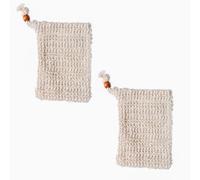 2 Pcs Sisal Soap Bag,Soap Bar Bag with Drawstring,Natural Sisal Exfoliating Mesh Shower Drying soap Holder,Net Double-Layer Durable Soaps Bar Bags,for Foaming, Drying Exfoliation Soaps