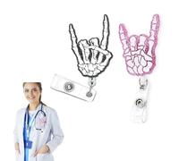 2 PCS Skeleton Badge Reel Retractable Radiology Xray Badge Reel Halloween Badge Reel for Nursing Doctor Hospital Worker(Black,Pink)