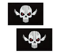 2 PCS Skeleton Skull with Wings Patches Tactical Embroidered Hook and Loop Emblem Applique Badge Patch for Clothes,Backpack,Jacket,Jeans,Vest,Hat,Bag,Biker,Uniforms,Armband,Pouch