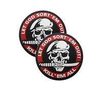 2 PCS Skull Knife Beret Spec Ops Patches Kill Them All Let God Sort Them Out Patch PVC Tactical Morale Patch(Red)