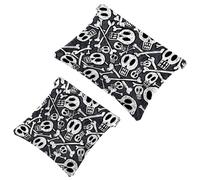 2 PCS Skulls and Bones Pocket Cosmetic Bag, Self-Closing Shrapnel Makeup Pouch, Portable No Zipper Mini Travel Make Up Bag for Headphones Coin Lipstick Cosmetics Earphones Jewelry Organizer