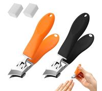 2 PCS Slanted Nail Clippers Set, Wide Jaw Opening Anti-Splash Slanted Nail Clipper for Thick Nails, Heavy Duty Toenail Clippers with Sharp Stainless Steel Cutter for Men Women Seniors