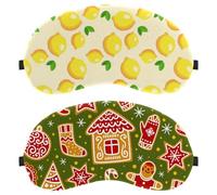 2 PCS Sleep Eye Mask for Side Sleeper, Shining Christmas Gingerbread House Green Sleeping Mask, Light Blocking Eye Mask, Soft Eye Shade Cover for Travel, Nap, Plane