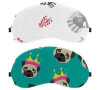 2 PCS Sleep Eye Mask for Side Sleeper, Sleeping Mask, Cartoon Pug Dog Crown Princess Pattern Light Blocking Eye Mask, Soft Eye Shade Cover for Travel, Nap, Plane