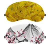 2 PCS Sleep Eye Mask for Side Sleeper, Sleeping Mask, Light Blocking Eye Mask, Hand Painted Japanese Mountain Sunset Cherry Flower Soft Eye Shade Cover for Travel, Nap, Plane