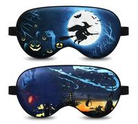 2 Pcs Sleep Eye Mask Halloween Pumpkin Wizard Bat Eye Mask with Adjustable Strap Spooky Black Cat Eye Cover Soft Lightweight Blindfold for Kid Teen Men Women Home Travel Yoga Nap Blindfold Game