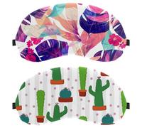 2 PCS Sleep Mask, Completely Block Out Light Eye Mask for Side Sleeper, Green Cactus Plant Pot Little Floral Zero Eye Pressure Night Blindfold, Adjustable Eye Shade Cover