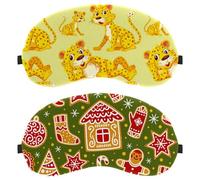 2 PCS Sleep Mask, Completely Block Out Light Eye Mask for Side Sleeper, Shining Christmas Gingerbread House Green Zero Eye Pressure Night Blindfold, Adjustable Eye Shade Cover