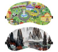2 PCS Sleep Mask Cover Chinese Misty Mountains, Eye Mask for Men Women, Breathable Sleeping Eye Masks, Zero Eye Pressure for Sleeping