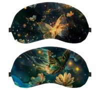 2 PCS Sleep Mask Cover, Flowers Butterfly with Sparkle Trail Universe Background Eye Mask for Men Women, Breathable Sleeping Eye Masks, Zero Eye Pressure for Sleeping