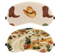 2 PCS Sleep Mask Cover, Wild Western Cowboys Rural Landscape Mountain Eye Mask for Men Women, Breathable Sleeping Eye Masks, Zero Eye Pressure for Sleeping