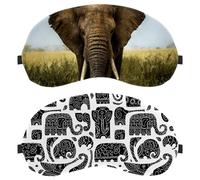2 PCS Sleep Mask, Elephant Black and White Cute Completely Block Out Light Eye Mask for Side Sleeper, Zero Eye Pressure Night Blindfold, Adjustable Eye Shade Cover