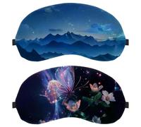 2 PCS Sleep Mask, Eye Mask for Men Women, Flowers Butterfly with Sparkle Trail Dreamlike Background No Pressure Night Eye Cover, Breathable Sleeping Eye Mask, Light Blocking