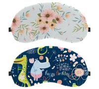 2 PCS Sleep Mask, Eye Mask for Men Women, Funny Animals Happy Birthday Hippo Floral No Pressure Night Eye Cover, Breathable Sleeping Eye Mask, Light Blocking