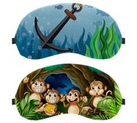 2 PCS Sleep Mask, Eye Mask for Men Women, No Pressure Night Eye Cover, Cute Happy Monkeys in Deep Forest Breathable Sleeping Eye Mask, Light Blocking