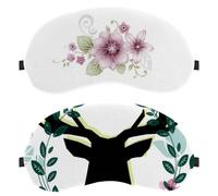 2 PCS Sleep Mask, Eye Mask for Men Women, No Pressure Night Eye Cover, Watercolor Hand Painted Wind Flower Antlers Breathable Sleeping Eye Mask, Light Blocking