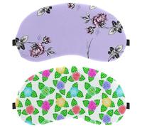 2 PCS Sleep Mask, Eyeshade for Side Sleeper Men Women, Japanese Pattern Floral Green Purple Yellow Red Light Blocking Eye Mask Cover with Adjustable Strap, Night Blindfold