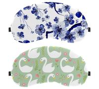 2 PCS Sleep Mask, Eyeshade for Side Sleeper Men Women, White Swan Pattern Pink Flowers Green Spring Light Blocking Eye Mask Cover with Adjustable Strap, Night Blindfold
