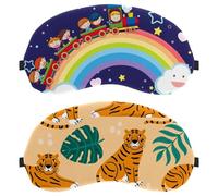 2 PCS Sleep Mask for Back and Side Sleeper Cartoon Orange Tiger Tropical Leaves 100% Light Blocking Eye Mask Adjustable & Breathable Sleeping Eye Cover Zero Eye Pressure